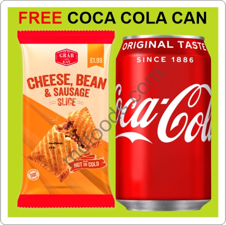 Grab & Eat Cheese Bean & Sausage Slice with Free Coca Cola Can Grab Eat Cheese Bean Sausage Slice with Free Coca Cola Can